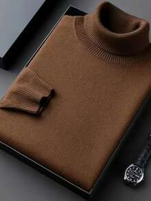 GRDR Men's Regular Shoulder Long Sleeve High Neck Sweater, Versatile For Daily Wear Knitted Pullover - Brown - View 5
