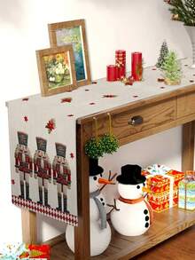 1pc 2D Embroidery-Look Digital Printing Christmas Nutcracker Tabletop Flag, Christmas Decor Linen-Look Table Runner, Christmas Table Runner, 1pc Table Runner, 4pcs Placemats, 1pc Cushion Cover (No Insert), 3 Products Available, Seasonal Home Decor Indoor/Outdoor Party Supplies, Winter Home Decor, Christmas Decoration, Christmas Room Decor, Christmas Party Decoration - Multicolor - View 2