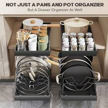 Stozle 1pc Or 2pcs Heavy-Duty 304Stainless Steel-Pull-Out Pot Lid Organizer Rack - Under Cabinet Storage With 8 Adjustable Compartments, Space-Saving Pull-Out Shelf, Compatible With Pots, Pans, Lids - Ideal For Kitchen, Restaurant, Or Home Use - Easy Installation Under Cabinet Organizer, Kitchen Organization, Compact Design, Sturdy Construction, Restaurant Owners - 2 gói màu đen - Xem 7