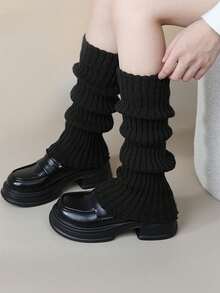 1 pereche jambiere decorative pentru femei, culoare solidă, jambiere lungi tricotate la modă, șosete calde, recomandate de bloggerii de modă, potrivite pentru stilul uniformă școlară JK și ținuta elegantă