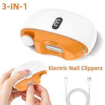 Cortador de Unhas Elétrico Recarregável 3 em 1 e Polidora Elétrica | Acabamento Elétrico Fino, Carregamento USB com Luz LED | Recarregável por USB | Uso Doméstico | Dia dos Namorados | Aparar e Modelar Facilmente as Unhas em Casa para Resultados de Salão (Laranja, Roxo Claro)