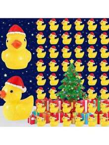 50pcs Mini Resin Duck Mini Christmas Hat Duck Doll Decoration Suitable For Christmas, Crafts, Dollhouses, Slime, Home Decoration - The Perfect Christmas Gift - 彩色 - 查看 1