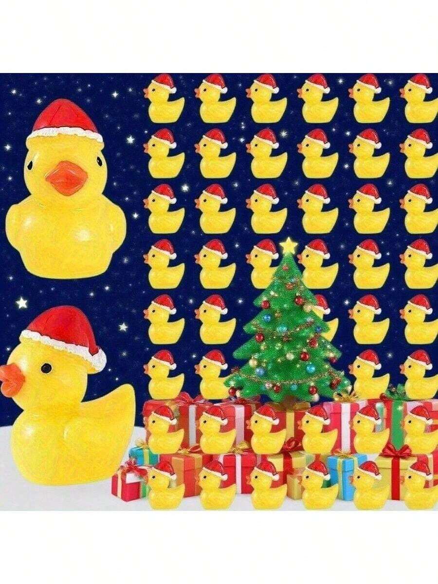 50pcs Mini Resin Duck Mini Christmas Hat Duck Doll Decoration Suitable For Christmas, Crafts, Dollhouses, Slime, Home Decoration - The Perfect Christmas Gift - 彩色 - 查看 1