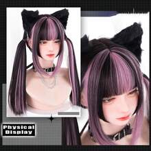 22英寸长黑色与红色混合合成假发角色扮演洛丽塔原宿假发带刘海万圣节日常假发 - 彩色 - 查看 8