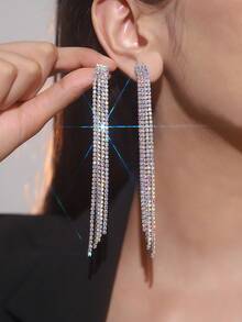 Glamorous Spring Colorful CZ Crystal Long Tassel Earrings Stud Dance Club Party Graduation Jewelry 1 Pair