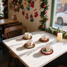 1 Set /4 Piezas /6 Piezas Posavasos de barro de diatomeas con patrón de árbol de Navidad remolcado por un tren retro, posavasos de café, decoración multiocasión para el hogar y restaurante, regalos diarios, decoración de mesa, decoración diaria, decoración de fiesta temática - Multicolor - Ver 2