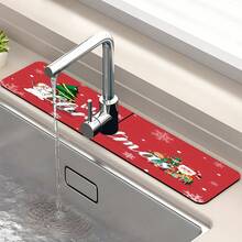 1 pièce, Joyeux Noël, Tampon absorbant en boue de diatomées pour robinet, Tampon anti-éclaboussures pour robinet de salle de bain, Tampon de robinet imperméable et antidérapant, Accessoires pour plan de travail de cuisine, Les meilleurs articles décoratifs pour Noël à la maison !