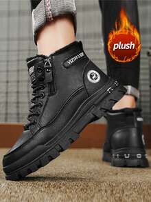 男士高帮皮靴,秋冬新款,保暖内衬,厚底,增高,防滑,中筒圆头系带侧拉链靴,加大码46,男靴,中筒,时尚户外派对街头风,男士户外徒步靴,真皮,防水,耐油,男士皮鞋,户外,时尚休闲运动鞋,男士防刺防压工作鞋,户外沙漠靴,摩托车靴,保暖毛皮靴,男士中筒靴 - 黑色 - 查看 9