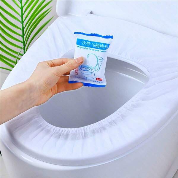 100pcs Disposable Toilet Seat, Flushable Paper Toilet Seat, Essential Travel Accessory, Dissolvable Paper Toilet Seat For Airplanes, Travel, Public Restrooms And Camping Quickly Disintegrate, Lightweight And Hygienic Bathroom Decor Fall Decor