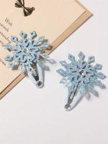 2pcs/Set Girls Elsa Princess Snowflake Hair Clips Set, Suitable For Daily Decoration, Christmas Decoration