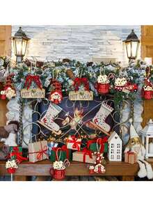 16 pièces Décorations de Noël Ornements en bois pour sapin de Noël, Poupées Père Noël Ornements Artisanat Fournitures pour fête de Noël Décoration de cheminée Accessoires de décoration de couronne