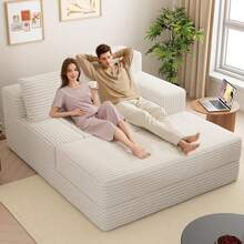 Chaise Lounge Chair Indoor 60'' X 54'', Oversized Sofa Bed Sleeper, High-Density Foam Cloud Couch With Dual-Height Armrests And 2 Pillows For Living Room, Bedroom, Reading Room - trắng - Xem 1