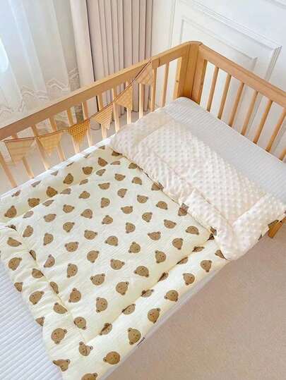 1 st mjuk plyschmadrass till spjälsäng, 0-3 år, året runt, dubbelsidig tvättbar, supermjuk och hudvänlig, kudde för barn, present till nyfödd babyshower