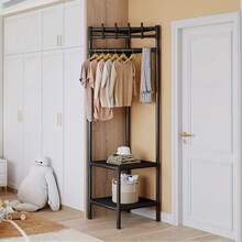 1pc Heavy Duty Freestanding Garment Rack - Space Saving Closet Organizer With Hooks, Sturdy Metal Construction, No Assembly Required - Suitable For Bedroom, Wardrobe, Living Room - Modern Black/White Clothes Rack, Ideal For Small Spaces, Bedroom Storage, Stylish Design, Polished Surface, Essential Storage Solution For Apartment Dwellers