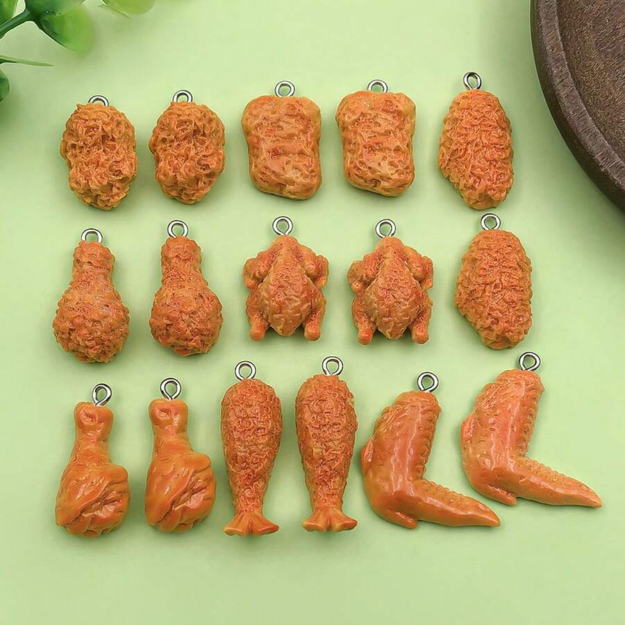 16 件树脂炸鸡快餐饰品逼真食物吊坠，可用于 DIY 手链项链耳环钥匙扣首饰制作工艺用品