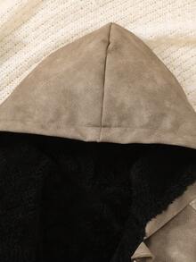 Boys' Fashionable Comfortable Thermal Lined Hooded Long Sleeve PU Jacket Outerwear, Young Boy Autumn/Winter New Windproof Versatile Motorcycle Bomber Jacket