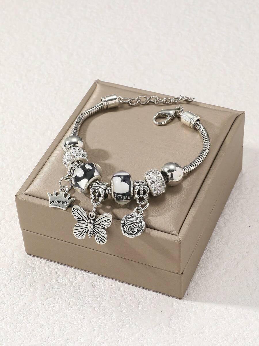 1pc Heart, Animal, Insect, Flower Charm Luxurious Elegant Bracelet (No Box) - Silver - View 1