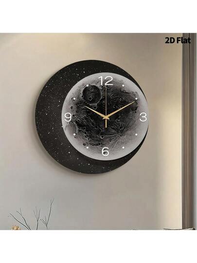 2D Flat 1pc Moderne Minimalist Moon Home Creativity Wand Clock, Ultra Quiet Quartz Movement, No Ticking Sound, ation Painting Klok Living Room, Bedroom Office, able Horloge