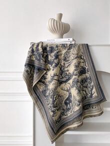 1件女士双面仿羊绒花卉提花保暖围巾披肩，适合日常佩戴，秋冬季搭配连衣裙 - 灰色 - 查看 3