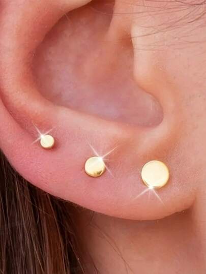 3 pares de brincos redondos simples e suaves, brincos de aço inoxidável banhados a ouro 18K, brincos para uso diário, adequados para homens e mulheres