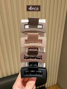 4pcs Women's Fashion Simple Square Hair Claw Hair Clips, Black Coffee Color, Medium Size, Suitable For Daily Use, Gift Hair Accessories, Claw Clip Fall Winter For Vacation Outfits Woman