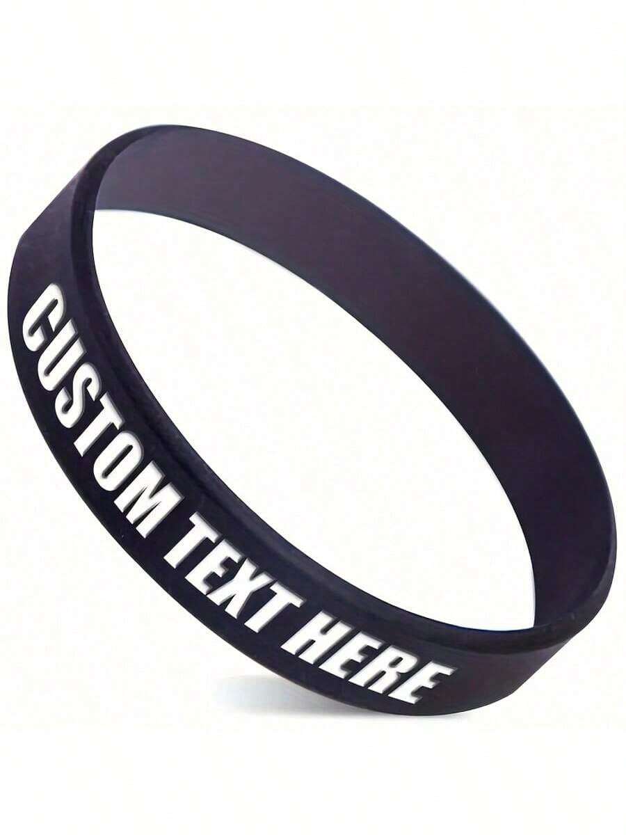 1/3/5/10pcs Customizable Silicone Bracelets - White With Black Text, , Sports Bracelet, Bracelet Set, Silicone Bracelet, Fashionable Silicone Bracelet, Bracelet, Cross Silicone Bracelet, Couple Gift.Festive Bracelet Matching, Halloween, Christmas Bracelets