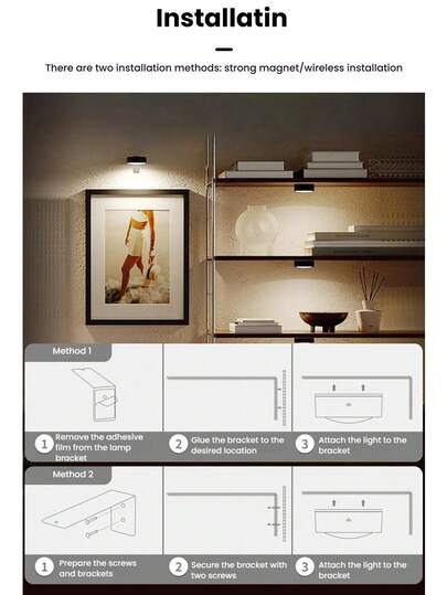 1/3/ USB Rechargeable LED Spot Light, Painting ative Wireless Metal Wand Picture Lights, Fairy Lamps, Led Night Lighting, Book Touch Control Dimmable Lamp, Polished Finish, Home Bedroom Mural Living Room, Room ation,Perfect Gallery, ,Stairs, Corridors 1500mAh Lithium Polymer Battery view 8