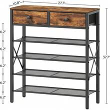 YATINEY 5 Tier Shoe Rack, Large Capacity Shoe Storage Organizer, Metal Shoe Shelf With Drawer And Wooden Top, 16 Pairs Of Shoes, Entryway, Closet, Rustic Brown And Black SS25BRY1N1