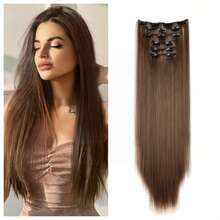 Clip In Hair Extensions Brown Color 24 Inch 6 PCS Set Long Straight Hair Extension Synthetic Hairpieces For Women Girls Daily Use - Chestnut Brown-4M30 - View 1