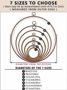 1pc Brown Round Faux Wood Grain Vintage Palace Style DIY Cross Stitch Embroidery Hoop, Made Of High-Quality ABS And PVC Materials, Deformation-Resistant, With Metal Hanging Hook, Available In 7 Sizes, Suitable For Halloween, Christmas Decoration, Phone/Key Chain, Bag Charm, Hair Accessory, Desk/Bedside Decor