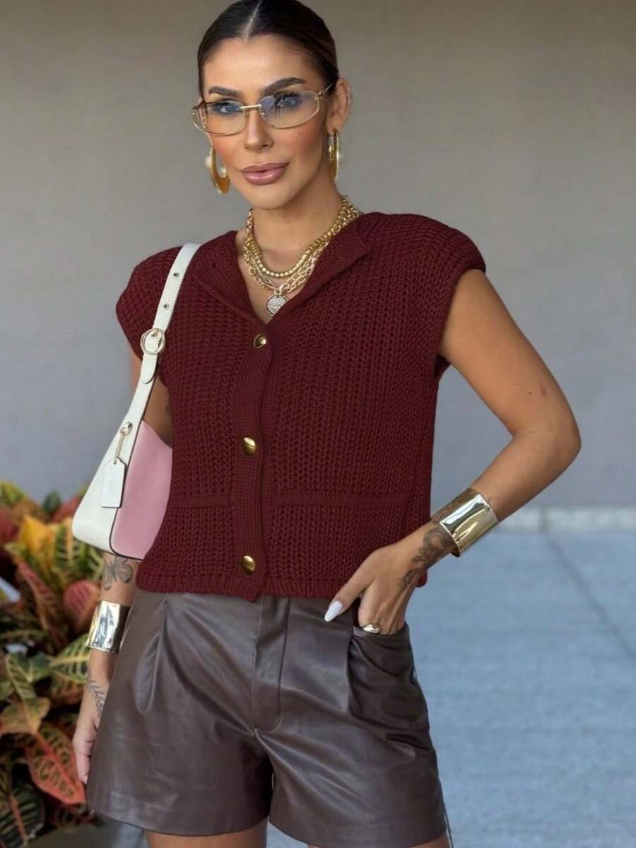 Colete Austria Feminino - Sofisticação e Elegância em Malha - Vermelho - Visão 1
