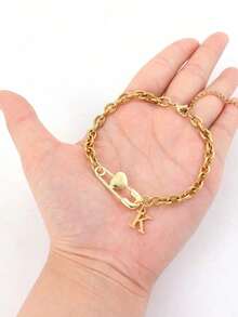 1pc Women's New Classic Gold Heart-Shaped Brooch Bracelet