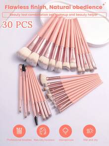 55支/45支/44支/24支/1支化妆刷套装，包含30支/20支柔软化妆刷，+ 1个防水化妆包 + 8个三角化妆海绵 + 4个圆形粉扑 + 4个粉底液美妆蛋 + 4个指套粉扑 + 1个刷子清洁碗 + 1个发带 + 2个腕带 - 彩色 - 查看 6