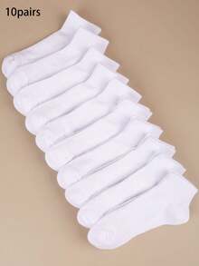 10 Pairs Black & White Solid Color Casual Breathable Mid-Calf Socks, Unisex, Suitable For Spring/Summer, Daily Wear, Fashion & Versatile, All Seasons And Occasions - Multicolor - View 10