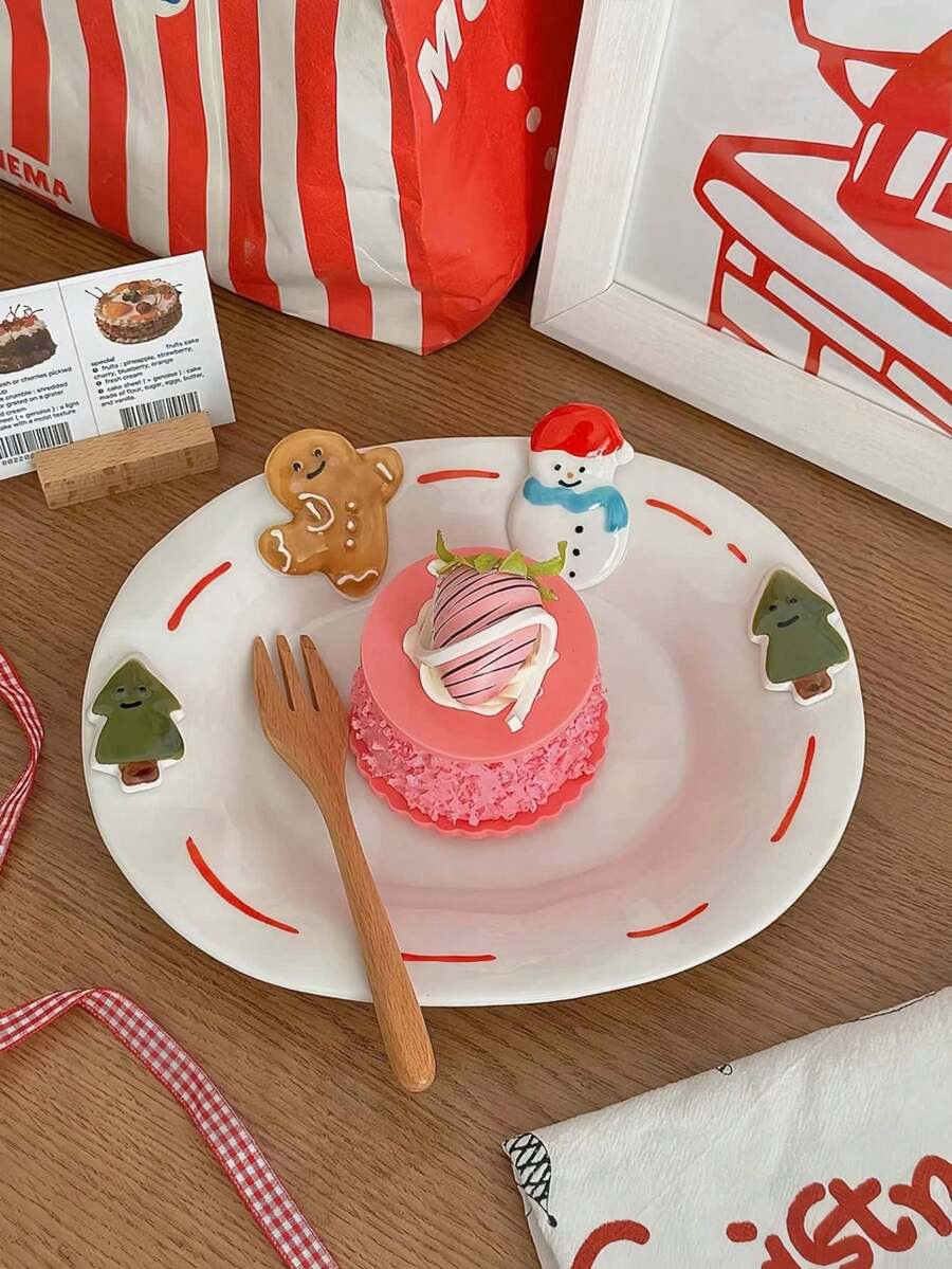 1 Set Cute Christmas Snowman Gingerbread Tableware, Stylish Fruit Plate, Ice Cream Snowman Handle Cup, Christmas Holiday Tabletop Decor Dinnerware, High-End Dessert Plate, Yogurt Cup, Suitable For Home, Restaurant, Office, Gathering, Party, Gift - Multicolor - View 1