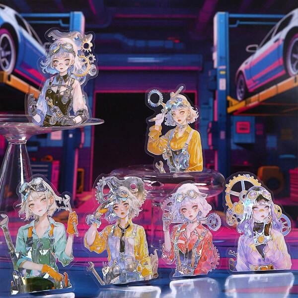 10 Stücke große Größe 8*8cm (3,14*3,14 Zoll) bunte Mädchen Profi-Erlebnis-Themen Aufkleber, hochwertige wasserfeste Vinyl-Aufkleber für Scrapbooking, Tagebücher und Laptops - strapazierfähiges und dekoratives Scrapbooking-Zubehör für Erwachsene Aufkleber-Regal, transparentes Aufkleber-Buch, Siegelbuch, Aufkleber-Buch