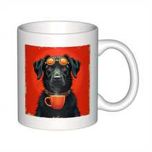 11oz Steampunk Black Labrador With Glasses Design Ceramic Coffee Mug - Fun Dog Lovers On Birthdays,, New Year, Heat-Resistant Insulated Ceramic Cup Suitable Hot And Cold Drinks, Coffee Bar Accessories, Humorous Pattern, Bright Colors - White - View 1