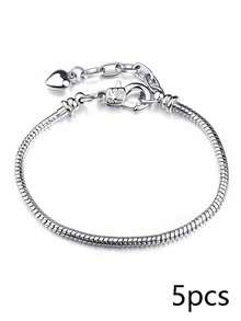 1/5/10pcs Gold/Silver Snake Bone Chain Bracelet With Heart-Shaped Lobster Clasp, Suitable For DIY Bracelet Making, Ideal Gift Choice - Bracelet - View 18