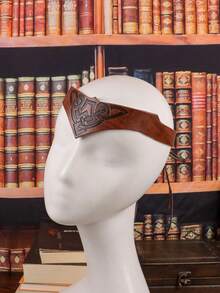 1pc Celtic Brown PU Leather Embossed Crown, Fairy Medieval Headdress, Witch Magic, Wiccan Pagan Wedding Headpiece, Cosplay Prop PU Leather Crown Warrior Headband - Brown - View 6