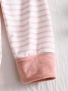 2pcs Baby Girls Cute Embroidered Rabbit Top Paired With Striped Jogger Pants, Fashionable Casual Outfit, Autumn/Winter - وردي فاتح - مشاهدة 7