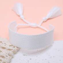 1 buah Gelang Anyaman Gaya Boho Minimalis Vintage Buatan Tangan, Cocok Sebagai Hadiah Untuk Keluarga, Teman, Pelajar, Festival, Pesta, Perjalanan - Putih - View 6