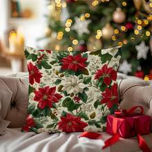 1 pieza Funda de cojín decorativa con flor navideña vintage, material de terciopelo suave impreso por un solo lado, tamaño 45*45CM, adecuado para decoración de habitación, sala de estar, sofá, fiesta, regalo de cojín decorativo