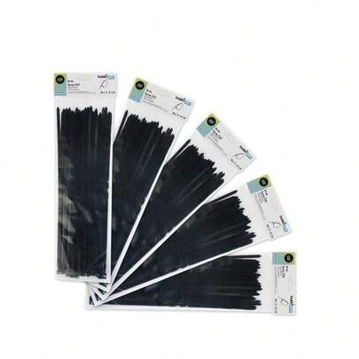 Zak met 100 zwarte kabelbinders, 4,8 x 200 mm. 100% nylon 66, sterk en duurzaam.