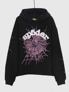 SP5DER Printed Loose Men's Hoodie - 黑色 - 查看 1