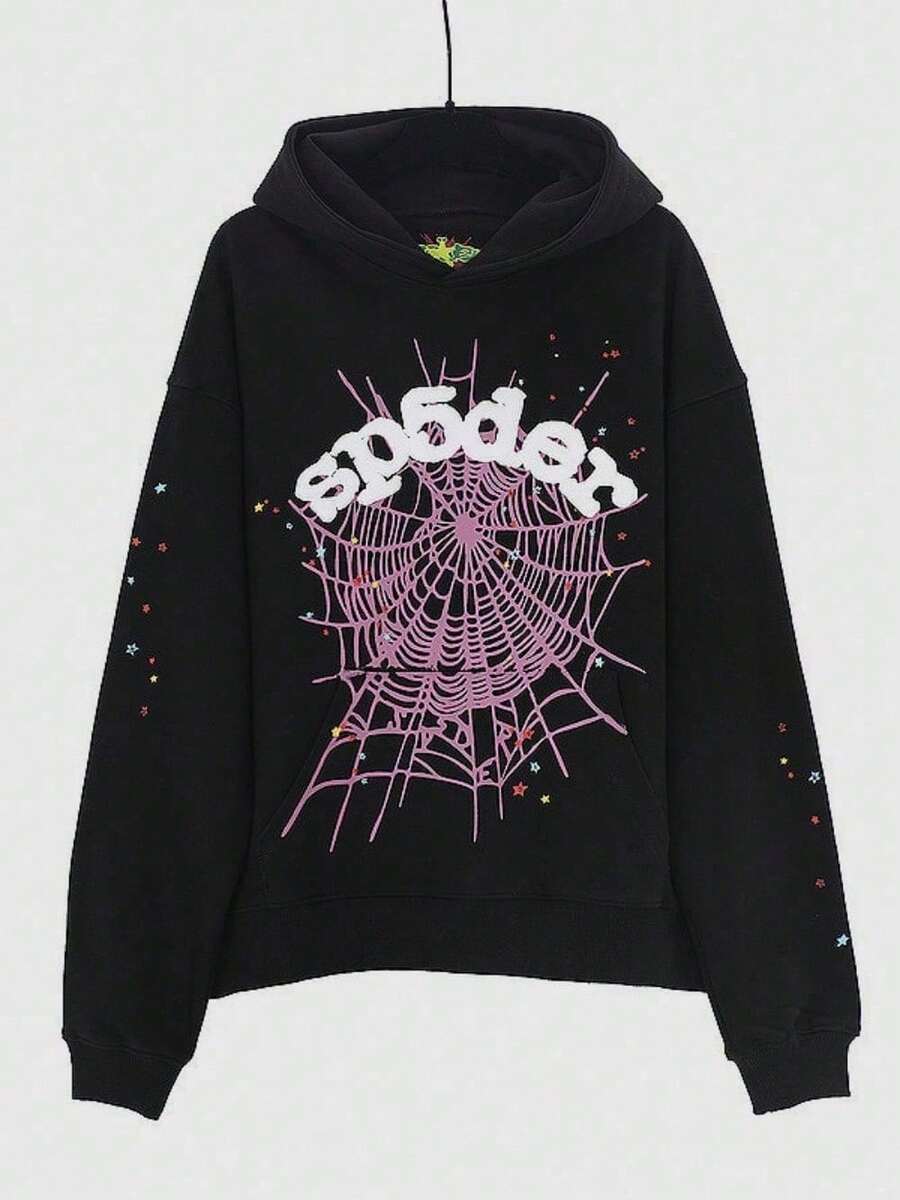 SP5DER Printed Loose Men's Hoodie - 黑色 - 查看 1
