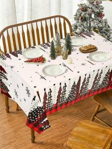 1pc Christmas Tree Tablecloth, Black Red Plaid Christmas Tree Snowflake Style Pattern Table Cloth, Christmas Party Disposable Table Cloth, Christmas Home Dining Table Cover, Home Decor, Room Decor, Table Decorations, Christmas Gifts, Xmas Party Favors, Christmas Ornaments, Merry Christmas Party Decoration Supplies, 2025 Christmas Decoration, 2026 New Year Decoration, Decor - Red Plaid Christmas Tree - View 6