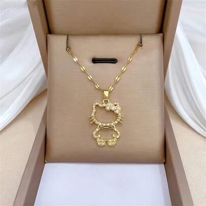 Sanrio 1件三丽鸥卡通人物Hello Kitty可爱镂空吊坠项链，适合作为女士珠宝配饰或礼物