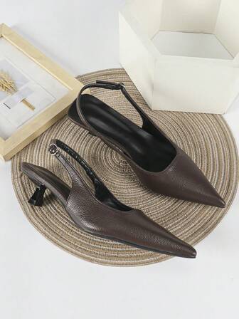 4 cm bruna högklackade pumps, festskor, slip-on stilettklackar, spetsiga högklackade skor för kvinnor, eleganta, kitten heels