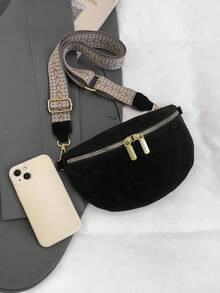 Riñonera de terciopelo para mujer con cremallera, correa ancha, bolso bandolera de gran capacidad, bolso cruzado versátil