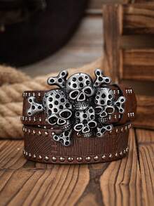 1pc Boho Western Cowboy Style Poker Embossed Metal Buckle Vintage Dark Brown PU Leather Belt Summer, School Casual, Business, Boyfriend Husband Father Dad Men Gift, Daily Wear, Fashion, Teen, Outdoor, Vacation, Athletic, Travel, Street, Boho, Vintage Fall, Autumn, Halloween Autumn-Winter Accessories,Suitable For Teens, Youth,Men,Casual, Outdoor, Athletic, Vacation, Graduation Gifts, Birthday, Daily Wear - As Shown - View 21